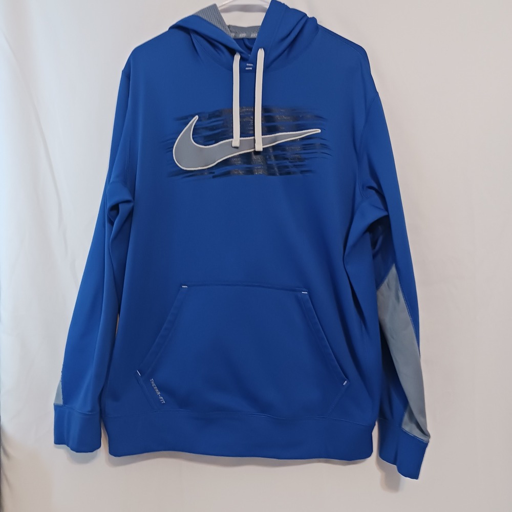 Nike Hoodie Mens Large Blue Excellent Therma-FIT Swoosh Pullover Sweatshirt